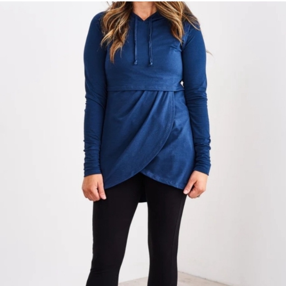 Latched Mama Dark Blue Petal Nursing Hoodie Sweatshirt Top